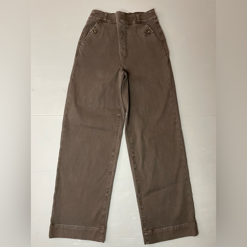 Spanx Stretch Twill Cropped Wide Leg Pants Cedar Brown Tan Size Small